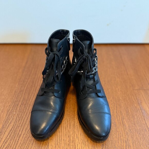 Karl Lagerfeld Paris Suki Chain-Trim Leather Combat Boots - Picture 4 of 8